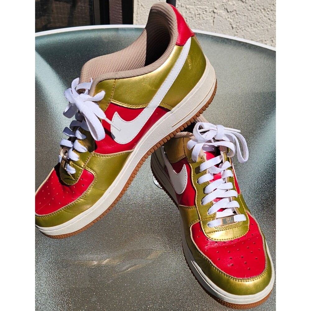 Nike Air Force 1 Low Nike iD Gold Red Custom Shoes Men's Size 10.5 635308-991